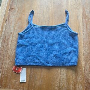 Cider Blue Ribbed Crop Camisole with Orange Accent